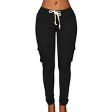 Spring Women Pencil Pant Lace Up Waist Casual Women Pants Solid Multi-Pockets Plus Size Cargo Pants Slim Fit Trousers