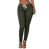Spring Women Pencil Pant Lace Up Waist Casual Women Pants Solid Multi-Pockets Plus Size Cargo Pants Slim Fit Trousers