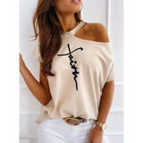 Large size Top Sexy Off Shoulder summer Tshirt Women Print Casual Summer Short Sleeve O-neck Pullovers Tops Fashion Street Tee