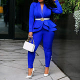 Plus Size Office Ladies Blue Pink 2 Two Piece Set Top and Pants Elegant Female Casual Business Matching Outfits Women Clothing