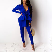 Plus Size Office Ladies Blue Pink 2 Two Piece Set Top and Pants Elegant Female Casual Business Matching Outfits Women Clothing