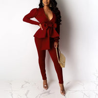 Plus Size Office Ladies Blue Pink 2 Two Piece Set Top and Pants Elegant Female Casual Business Matching Outfits Women Clothing
