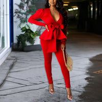 Plus Size Office Ladies Blue Pink 2 Two Piece Set Top and Pants Elegant Female Casual Business Matching Outfits Women Clothing