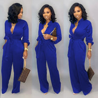 Autumn and Winter Fashion Stand Collar Long-sleeved Solid Color Casual Jumpsuit Workwear Overalls for Women Bodysuit