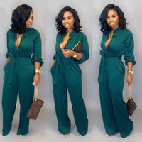 Autumn and Winter Fashion Stand Collar Long-sleeved Solid Color Casual Jumpsuit Workwear Overalls for Women Bodysuit