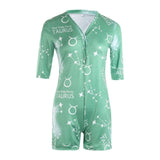 hirigin Zodiac Signs Bodysuit Sexy Women Long Sleeve Bodycon Pajama Romper Women Shorts Leotard Playsuit Overalls Sleepwear
