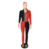HAOYUAN Sexy Two Piece Jumpsuit Women Fall Clothing Zipper Long Sleeves Top+Patchwork Pants Club Outfits Tracksuit Matching Sets