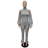 Backless Sexy Jumpsuits for Women 2020 Puff Sleeve Party Outfits Club Rompers Womens Jumpsuit Elegant Ruched Bodycon Jumpsuit