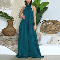 Women Chiffon Halter Backless Jumpsuits Loose Style Long Overalls Elegant Party Club Jumpsuit