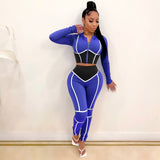 ANJAMANOR Caged Color Block Fashion Sweat Suits Women Tracksuit Zip Up Cropped Hoodie and Pants Two Piece Matching Sets D48-DE42