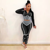 ANJAMANOR Caged Color Block Fashion Sweat Suits Women Tracksuit Zip Up Cropped Hoodie and Pants Two Piece Matching Sets D48-DE42