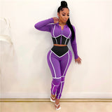 ANJAMANOR Caged Color Block Fashion Sweat Suits Women Tracksuit Zip Up Cropped Hoodie and Pants Two Piece Matching Sets D48-DE42