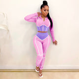 ANJAMANOR Caged Color Block Fashion Sweat Suits Women Tracksuit Zip Up Cropped Hoodie and Pants Two Piece Matching Sets D48-DE42