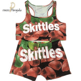 2020 Women Clothes Sexy 2 Two Piece Set Snickers Printed Sling Tube Top Biker Shorts Suit Bodycon Tracksuit Set Fitness Outfits