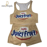 2020 Women Clothes Sexy 2 Two Piece Set Snickers Printed Sling Tube Top Biker Shorts Suit Bodycon Tracksuit Set Fitness Outfits