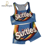 2020 Women Clothes Sexy 2 Two Piece Set Snickers Printed Sling Tube Top Biker Shorts Suit Bodycon Tracksuit Set Fitness Outfits