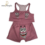 2020 Women Clothes Sexy 2 Two Piece Set Snickers Printed Sling Tube Top Biker Shorts Suit Bodycon Tracksuit Set Fitness Outfits