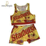 2020 Women Clothes Sexy 2 Two Piece Set Snickers Printed Sling Tube Top Biker Shorts Suit Bodycon Tracksuit Set Fitness Outfits