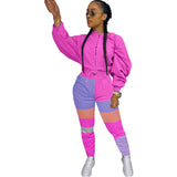 HAOYUAN Casual Patchwork Two Piece Set Jumpsuit Long Sleeve Bandage Sweatshirt Top+Joggers Fitness Fall Clothes for Women Outfit