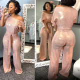 Sexy Slash Neck Short Sleeve Symphony Women Jumpsuit