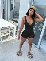 ANJAMANOR Sporty Sexy Bodycon Jumpsuit Romper Ribbed Knitted Deep V Neck Jump Suits for Women Plus Size Clothing D35-BI19