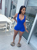 ANJAMANOR Sporty Sexy Bodycon Jumpsuit Romper Ribbed Knitted Deep V Neck Jump Suits for Women Plus Size Clothing D35-BI19