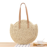 2020 Summer Round Straw Bags for Women Rattan Shoulder Bag Handmade Woven Beach Handbags Female Message Handbag Totes Bag