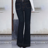 328.High Waist Women Jeans Buttons Female