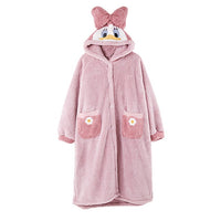 SOUGEN Pajamas for Women Bow Hooded Sleepwear Pink Coral Fleece Women Home Clothes Winter Lounge Cartoon Duck Pijama Women Thick