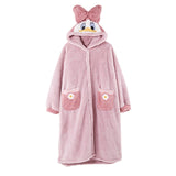 SOUGEN Pajamas for Women Bow Hooded Sleepwear Pink Coral Fleece Women Home Clothes Winter Lounge Cartoon Duck Pijama Women Thick