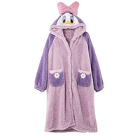 SOUGEN Pajamas for Women Bow Hooded Sleepwear Pink Coral Fleece Women Home Clothes Winter Lounge Cartoon Duck Pijama Women Thick