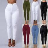 Women Pants Solid Color High Waist Button Slim Professional Trousers White Black Pants Plus Size Formal Female Pencil Pants