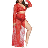 Fashion Long Gowns Lace Lingerie Plus Size Sexy Sleepwear Nightgown See Through Night Dress Womens Clothing Big size Hot Erotic