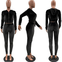 HAOYUAN Sexy Velvet Two Piece Set Jumpsuit Long Sleeve Zip Hoodies+Lace Up Pants Tracksuit Women Fall Clothes Nigth Club Outfits
