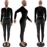 HAOYUAN Sexy Velvet Two Piece Set Jumpsuit Long Sleeve Zip Hoodies+Lace Up Pants Tracksuit Women Fall Clothes Nigth Club Outfits