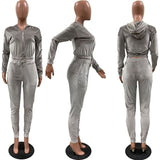 HAOYUAN Sexy Velvet Two Piece Set Jumpsuit Long Sleeve Zip Hoodies+Lace Up Pants Tracksuit Women Fall Clothes Nigth Club Outfits