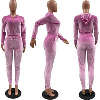 HAOYUAN Sexy Velvet Two Piece Set Jumpsuit Long Sleeve Zip Hoodies+Lace Up Pants Tracksuit Women Fall Clothes Nigth Club Outfits