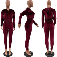 HAOYUAN Sexy Velvet Two Piece Set Jumpsuit Long Sleeve Zip Hoodies+Lace Up Pants Tracksuit Women Fall Clothes Nigth Club Outfits