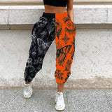 Women Fashion Skull Pattern Print Patchwork Pants Autumn Elastic Waist Pocket Harajuku Sport Trouser Casual Streetwear Sweatpant
