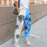Women Fashion Skull Pattern Print Patchwork Pants Autumn Elastic Waist Pocket Harajuku Sport Trouser Casual Streetwear Sweatpant