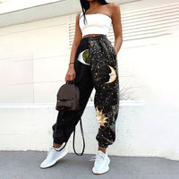 Women Fashion Skull Pattern Print Patchwork Pants Autumn Elastic Waist Pocket Harajuku Sport Trouser Casual Streetwear Sweatpant