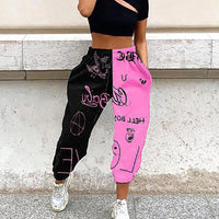 Women Fashion Skull Pattern Print Patchwork Pants Autumn Elastic Waist Pocket Harajuku Sport Trouser Casual Streetwear Sweatpant