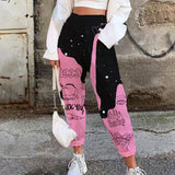 Women Fashion Skull Pattern Print Patchwork Pants Autumn Elastic Waist Pocket Harajuku Sport Trouser Casual Streetwear Sweatpant