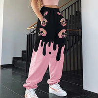 Women Fashion Skull Pattern Print Patchwork Pants Autumn Elastic Waist Pocket Harajuku Sport Trouser Casual Streetwear Sweatpant