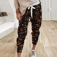 Women Fashion Skull Pattern Print Patchwork Pants Autumn Elastic Waist Pocket Harajuku Sport Trouser Casual Streetwear Sweatpant