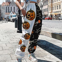 Women Fashion Skull Pattern Print Patchwork Pants Autumn Elastic Waist Pocket Harajuku Sport Trouser Casual Streetwear Sweatpant