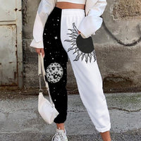 Women Fashion Skull Pattern Print Patchwork Pants Autumn Elastic Waist Pocket Harajuku Sport Trouser Casual Streetwear Sweatpant