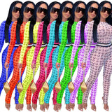 Moon Print Summer Sexy Rompers Womens Jumpsuit Female Long Sleeve Pink Neon Skinny One Piece Ladies Bodycon Jumpsuit Women