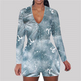 hirigin Zodiac Signs Bodysuit Sexy Women Long Sleeve Bodycon Pajama Romper Women Shorts Leotard Playsuit Overalls Sleepwear