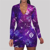 hirigin Zodiac Signs Bodysuit Sexy Women Long Sleeve Bodycon Pajama Romper Women Shorts Leotard Playsuit Overalls Sleepwear